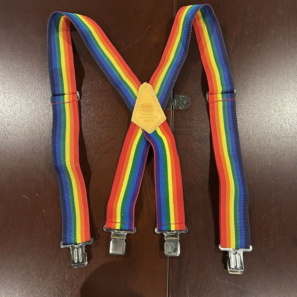 Nicholas Rainbow 113 VTG 70s  2" Suspenders Unisex Pride Mork And Mindy